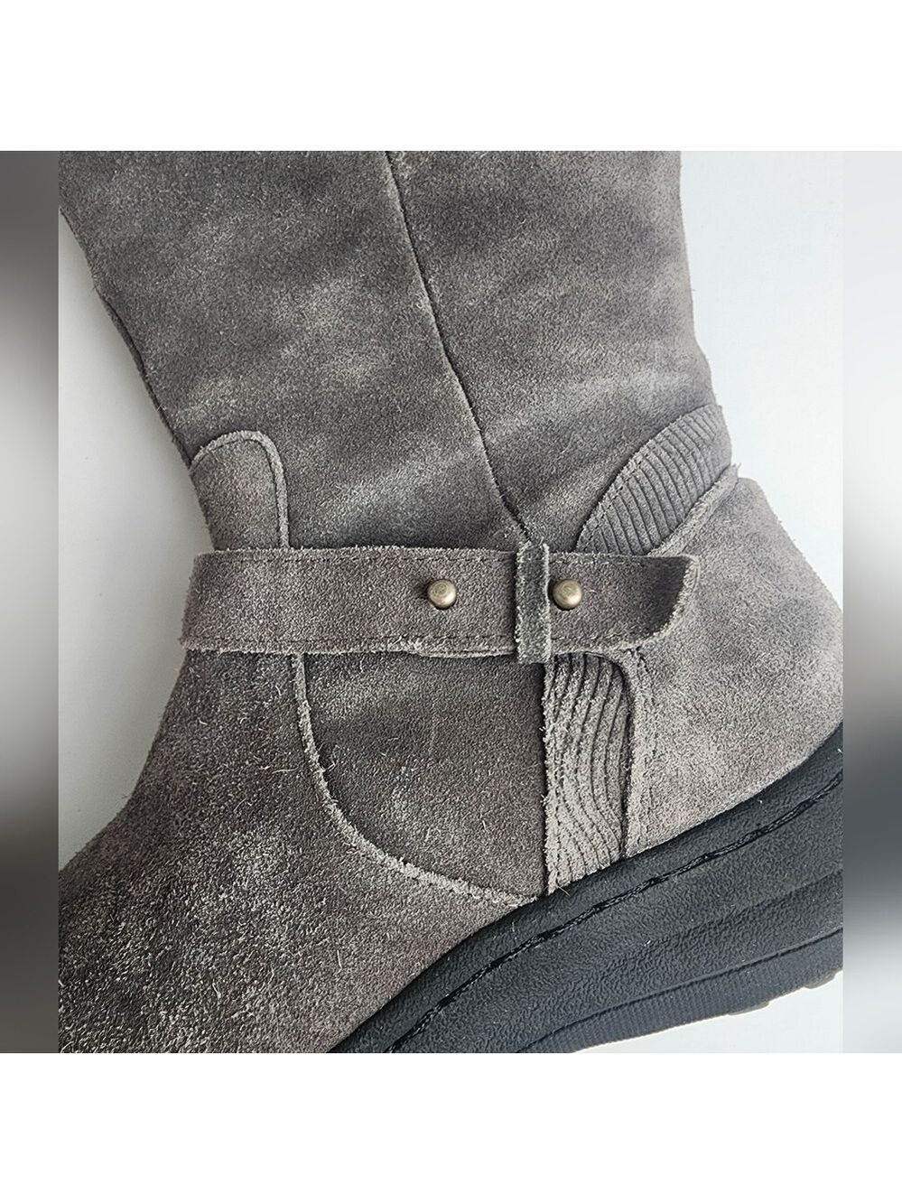 BareTraps Gray Sweater Cuff & Suede Faux Fur Lined Tall Boots 9 M Warm Winter - Picture 10 of 13